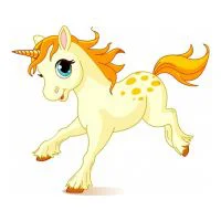 Цветной вариант раскраски сказочный пони единорог скачет