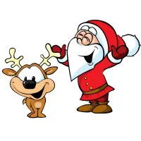 Цветной пример раскраски новогодний дед мороз и олень