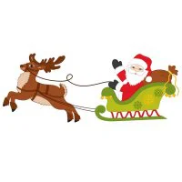 Цветной вариант раскраски новогодний дед мороз в упряжке с оленем
