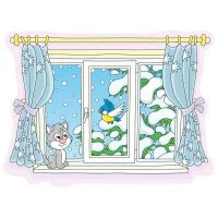 Цветной вариант раскраски кошечка на окне