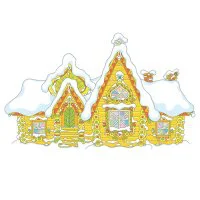 Цветной вариант раскраски зимний дом в снегу