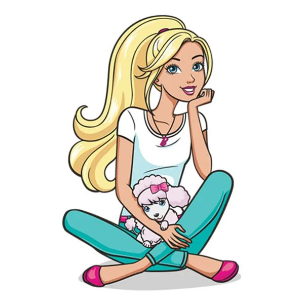 Цветной вариант раскраски барби красивая девочка с собачкой