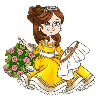 Цветной вариант раскраски маленькая принцесса