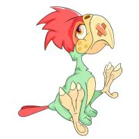 Цветной пример раскраски грустный попугай