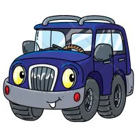 Цветной вариант раскраски внедорожник с глазками