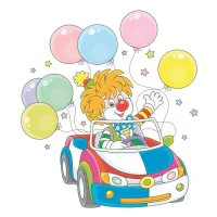 Цветной вариант раскраски с клоуном с шариками