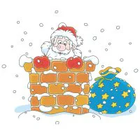 Цветной вариант раскраски дед мороз в трубе с подарком