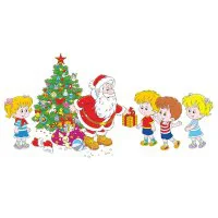 Цветной вариант раскраски дед мороз и дети