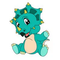 Цветной вариант раскраски динозаврик для детей