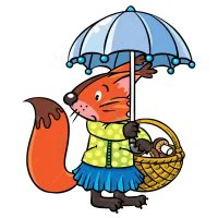 Цветной пример раскраски белочка с грибами под зонтом осенью