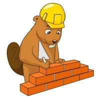 Цветной вариант раскраски бобер на стройке