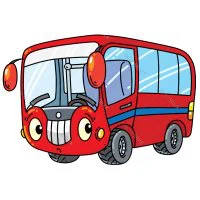 Цветной вариант раскраски автобус с глазками