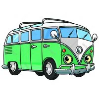 Цветной вариант раскраски маленький ретро автобус