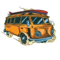 Цветной вариант раскраски ретро автобус