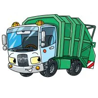 Цветной пример раскраски мусоровоз с глазками