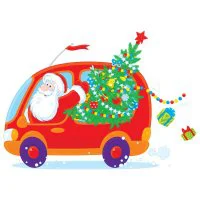 Цветной вариант раскраски дед мороз с елкой