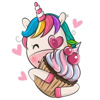 Цветной вариант раскраски милый единорог для девочек