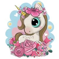 Цветной вариант раскраски девочка единорог в цветах