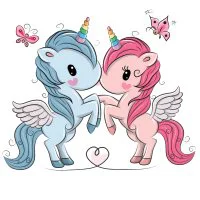 Цветной вариант раскраски единороги мальчики и девочка любовь