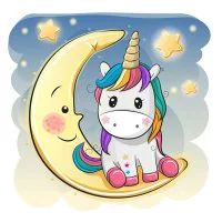 Цветной вариант раскраски единорог на луне