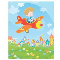 Цветной пример раскраски самолет над городом