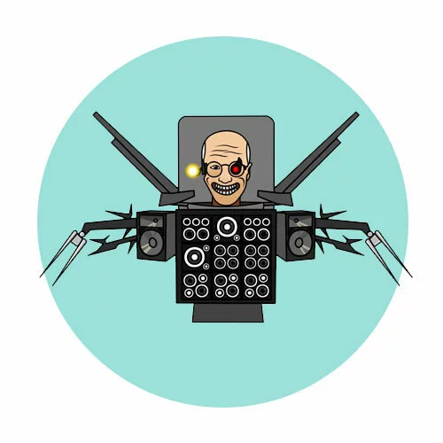 Цветной вариант раскраски скибиди ученый