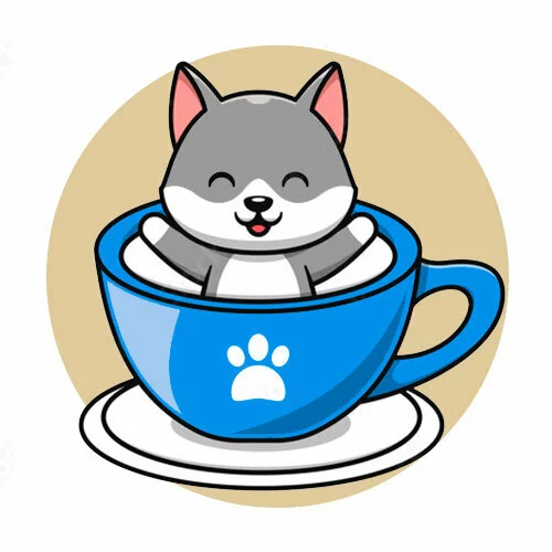 Цветной пример раскраски волчонок в чашке