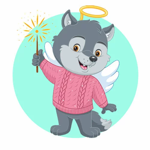 Цветной вариант раскраски волк ангелок