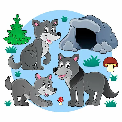 Цветной пример раскраски семья волков