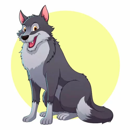 Цветной вариант раскраски волк смеется