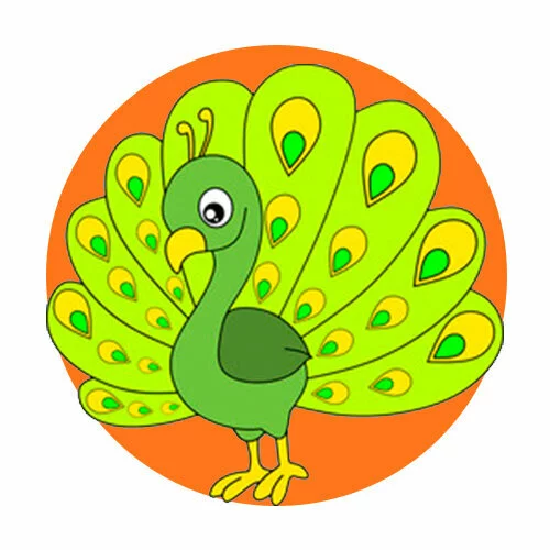 Цветной вариант раскраски детский рисунок павлин