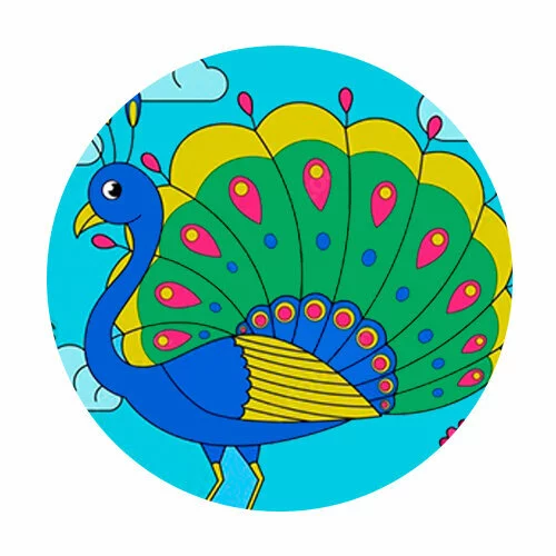 Цветной вариант раскраски павлин на природе