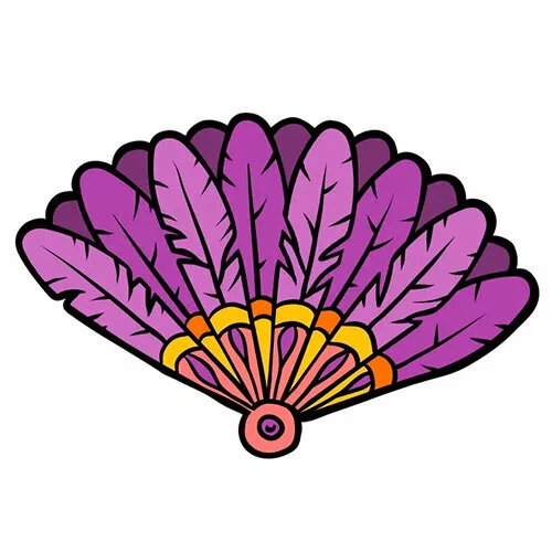 Цветной вариант раскраски веер из перьев павлина