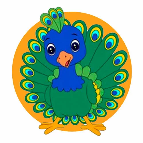 Цветной вариант раскраски птичка павлин с хвостом