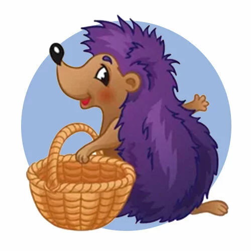 Цветной вариант раскраски ежик с корзинкой