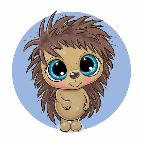 Цветной вариант раскраски ежик милый с грушей