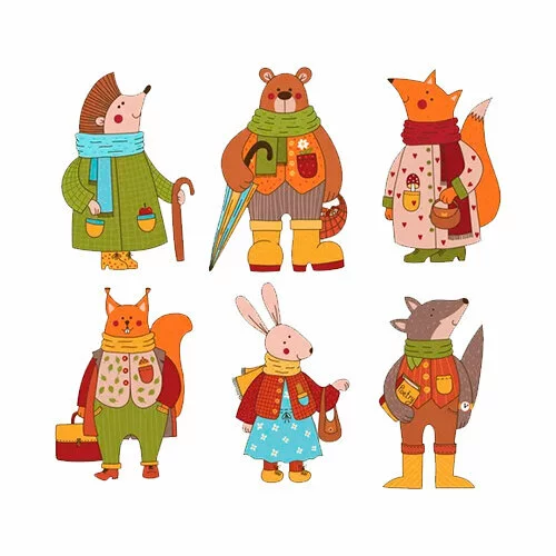 Цветной вариант раскраски звери осенью