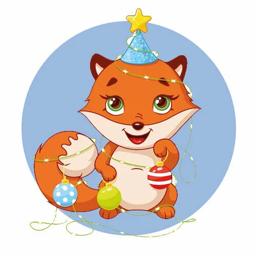 Цветной вариант раскраски новогодняя лиса