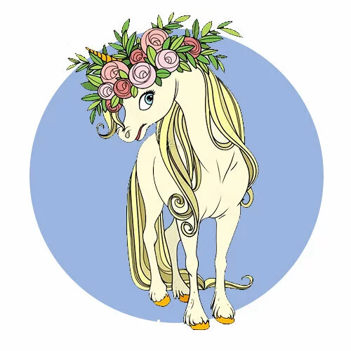 Цветной вариант раскраски прекрасный единорог с цветами