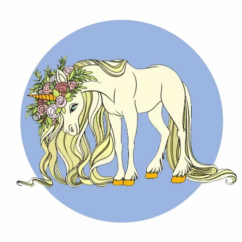 Цветной вариант раскраски единорог длинная грива и цветы