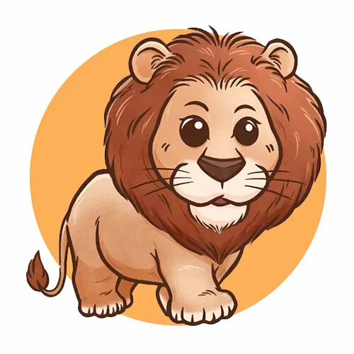 Цветной пример раскраски маленький лев с гривой