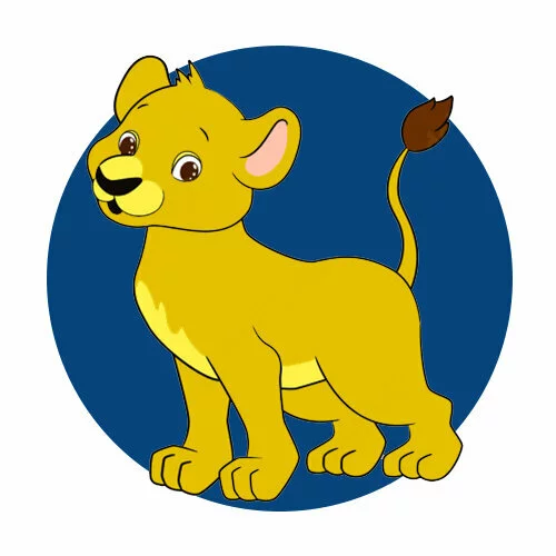 Цветной вариант раскраски львенок самостоятельный