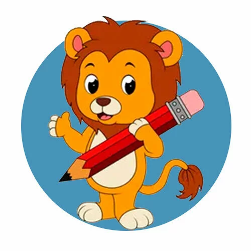 Цветной вариант раскраски львенок с карандашом