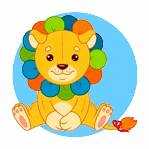 Цветной вариант раскраски лев-цветочек