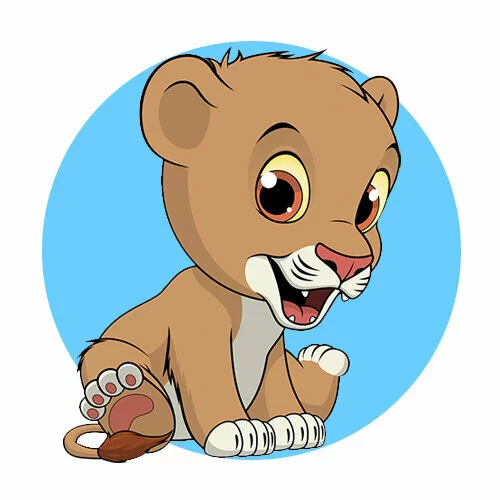 Цветной вариант раскраски маленький милый львенок без гривы