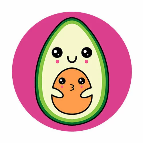 Цветной вариант раскраски авокадо держит косточку каваи