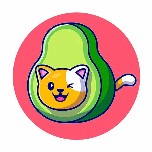 Цветной вариант раскраски котик-авокадо