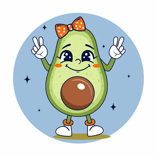 Цветной вариант раскраски авокадо с бантиком