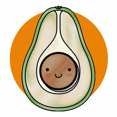 Цветной вариант раскраски авокадо косточка каваи