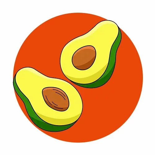Цветной пример раскраски две половинки авокадо